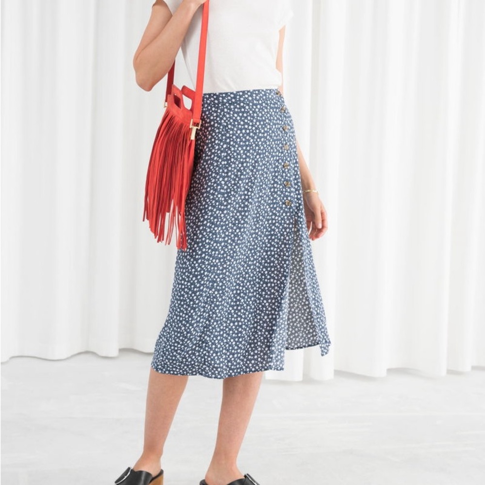 & other stories Blue Floral Midi slit leg Skirt